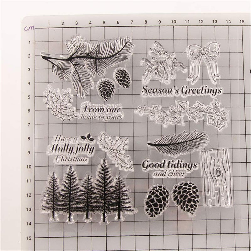 LZBRDY Winter Trees Branch Leaves Pine Cones Bow Clear Rubber Stamps for Card Making and Scrapbooking Christmas Wishes Words Silicone Stamps - Image 3